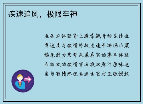 疾速追风，极限车神