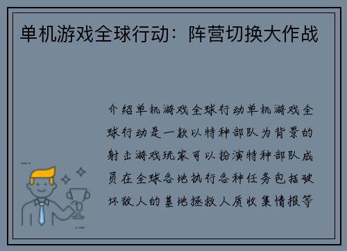 单机游戏全球行动：阵营切换大作战