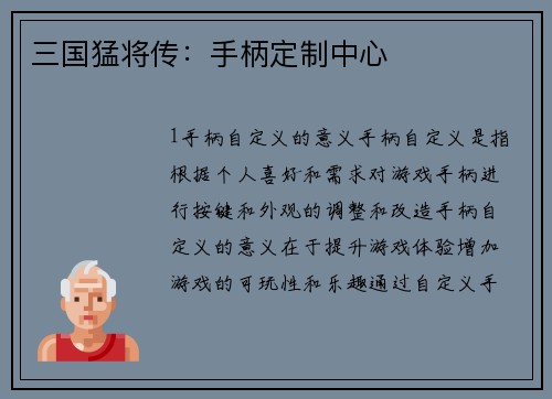 三国猛将传：手柄定制中心